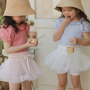 夏チェック柄ラウンドネックTシャツ