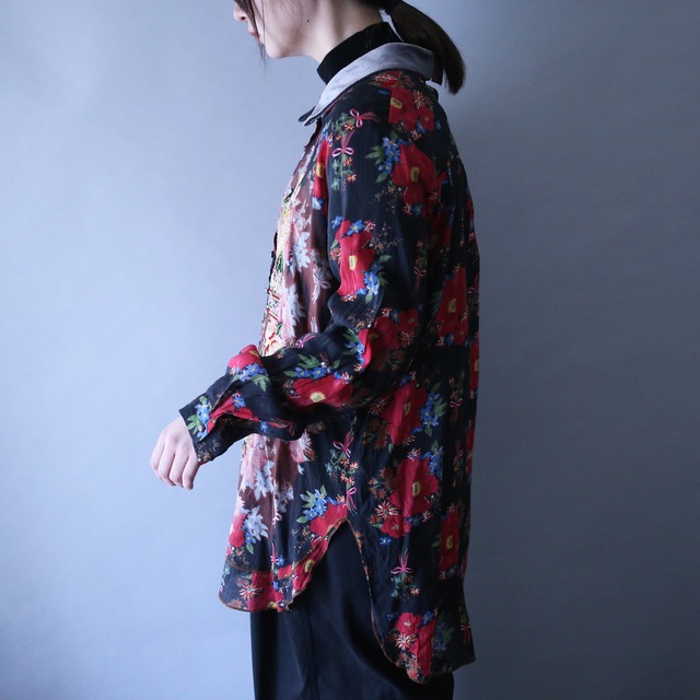 "刺繍" flower art pattern velours collar special shirt