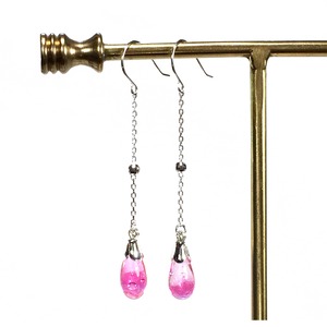 10金 ホワイトゴールド ピアス  ガラスジュエリー  (ピンク) / Maho de Maho