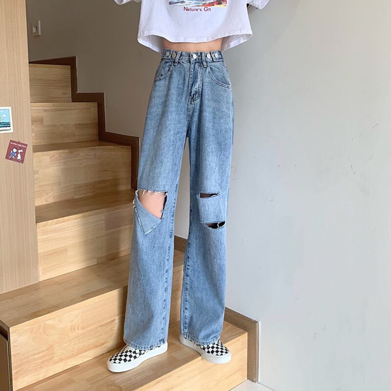 ジーンズ レディースサマールーズワイドレッグパンツ ハイウェストウェストスリム 夏物 ワイドパンツ 試着室84989512085