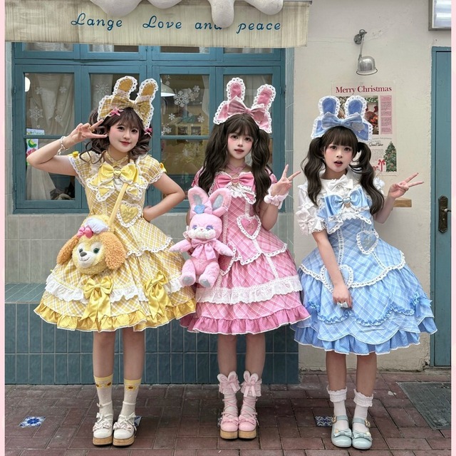夢色うさぎのお茶会 ハートエプロン風甘ロリワンピース2点セット