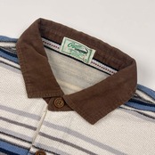 Crocodile クロコダイル 切替コーデュロイ ボーダー 長袖 ポロシャツ L/ブルー系 メンズ