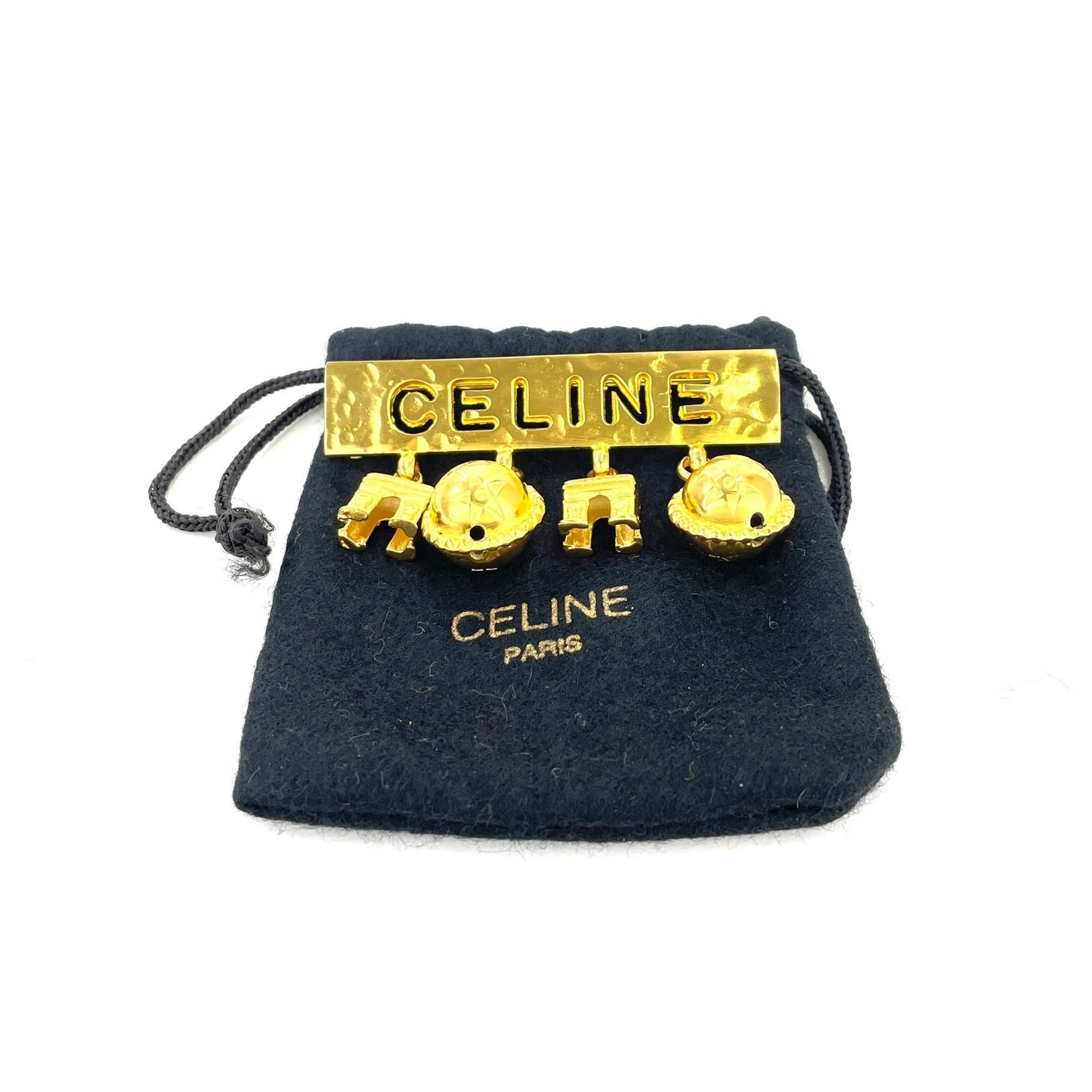 CELINE セリーヌ 凱旋門 スターボール ロゴ アンティーク ブローチ 