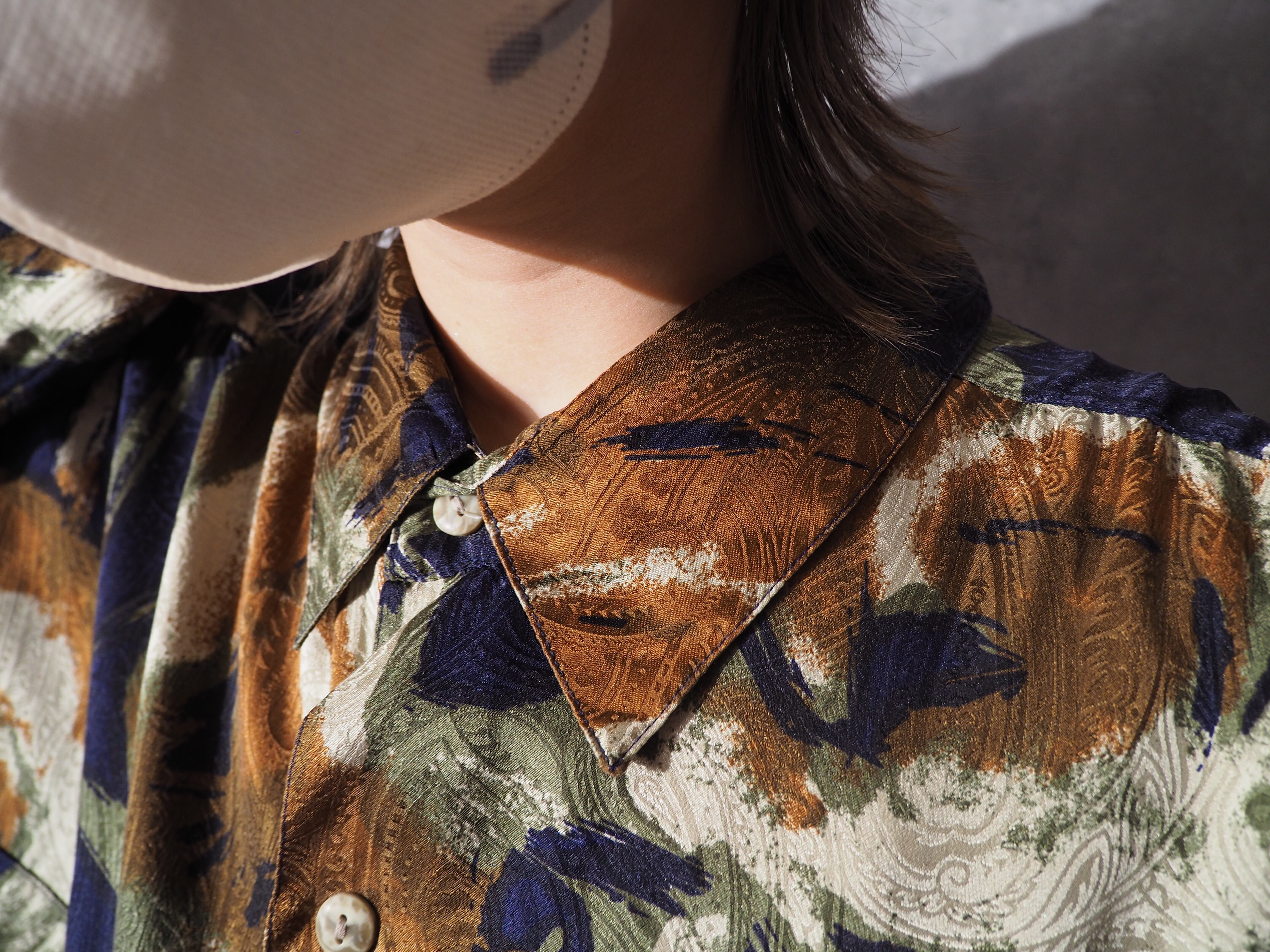 1990s GOOUCH retro art × openwork paisley full pattern silk shirt