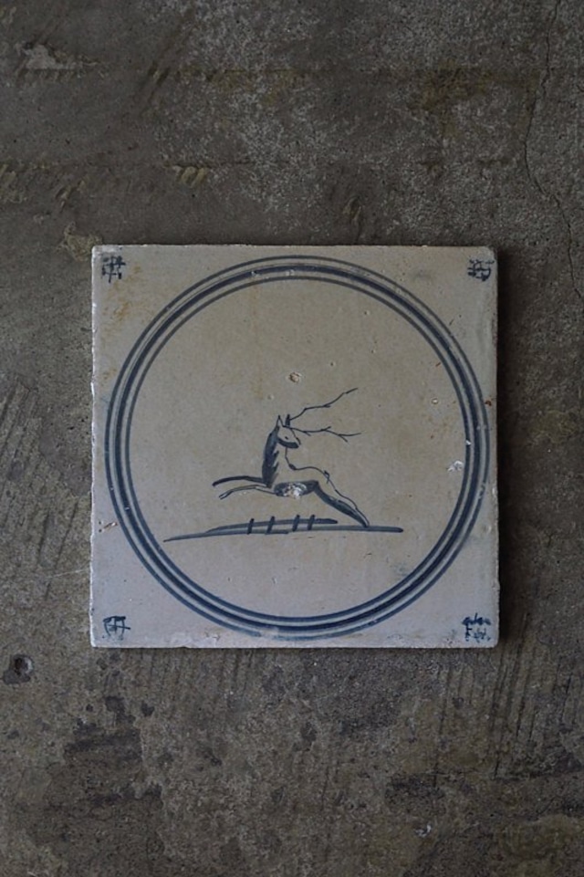 デルフトタイル 鹿-antique delft tile