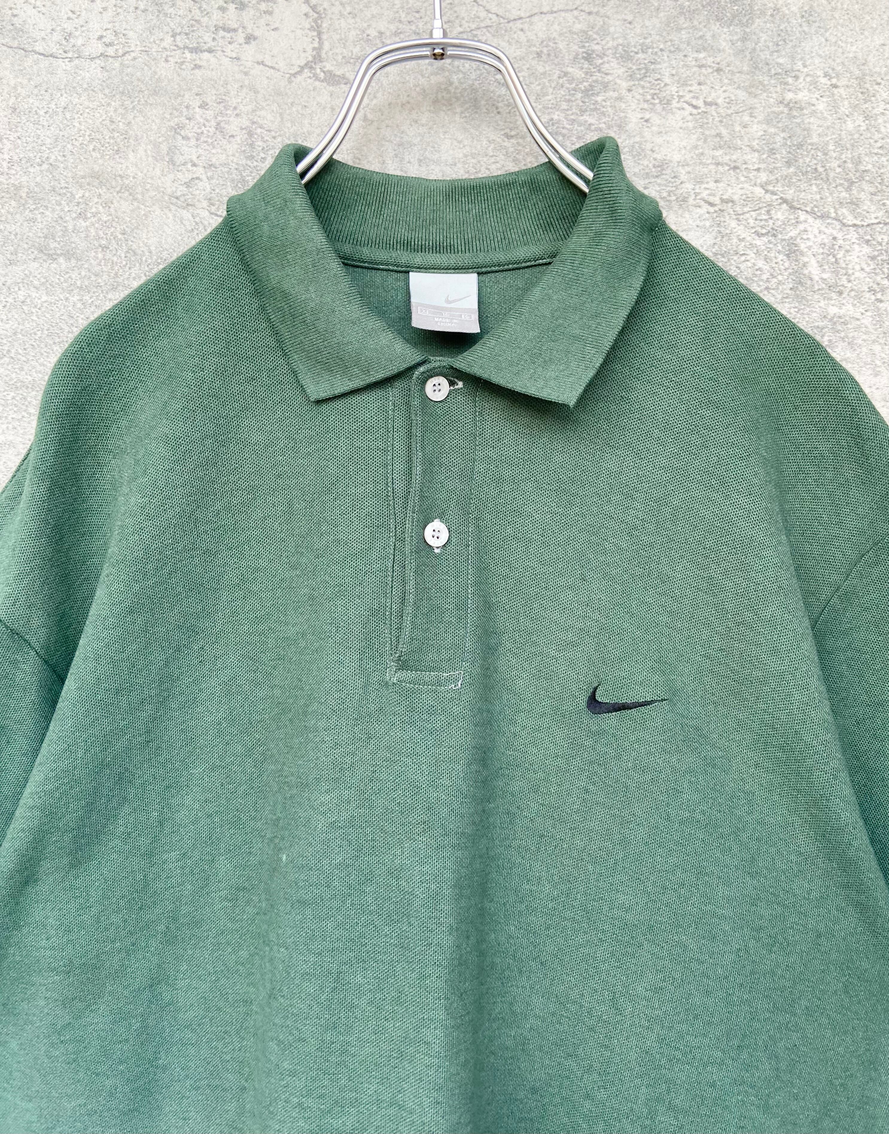 NIKE/ナイキ 刺繍ロゴ ポロシャツ 濃緑　オーバーサイズ