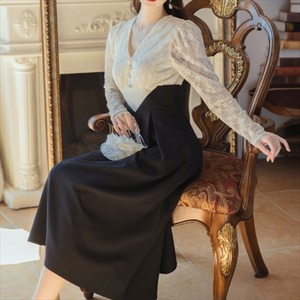 【送料無料】 ロングドレス ドレス dress 衣装 ワンピース パーティドレス ロング ロング丈 ひざ丈 膝下 ミモレ 袖あり 長袖 Vネック Aライン フレア 切り替えデザイン ドッキング フォーマル エレガント 可愛い 大人可愛い きれいめ シンプル カジュアル シック コンサバ 華やか 大人 上品 おしゃれ お洒落 レトロ 主役級 こなれ感 高見え 高級感 無地 花柄 秋 30代 40代 レディース 女性用 ママ デート 女子会 お呼ばれ お茶会 授業参観 結婚式 二次会 パーティ 演奏会 黒