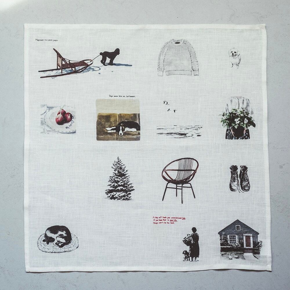 Misato Ogihara / fog linen work|リネンハンカチ(犬との暮らし)