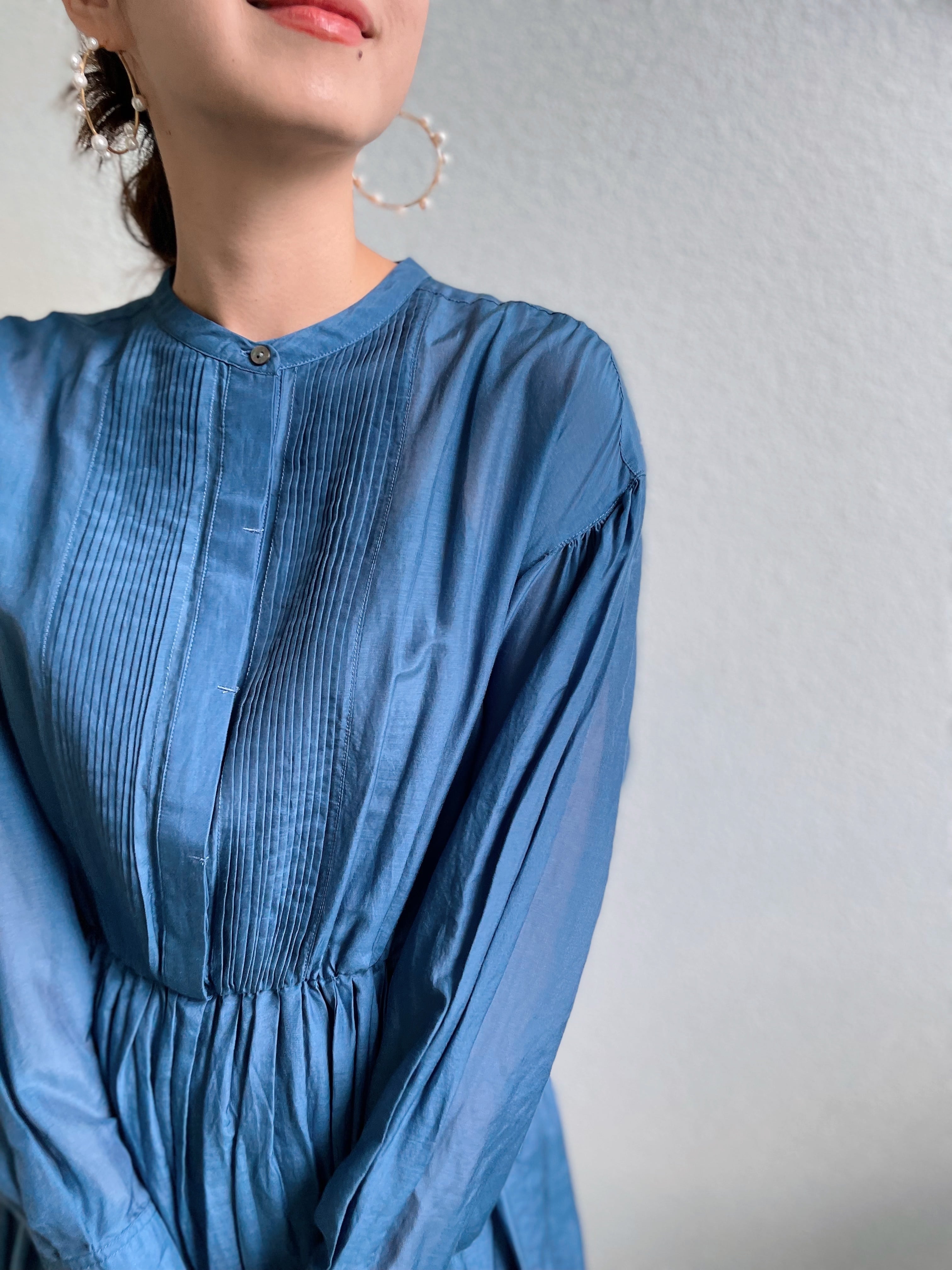 コットンシルクシアーワンピース / ブルー（セレクト） | at okinawa 