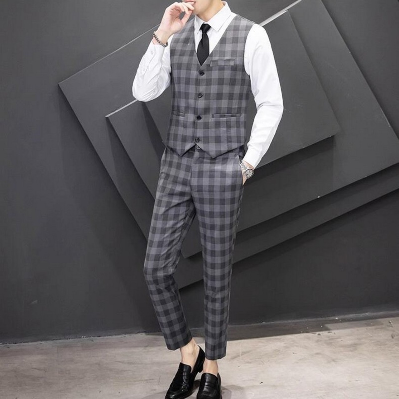 plaid formal casual suit 3piece 00036