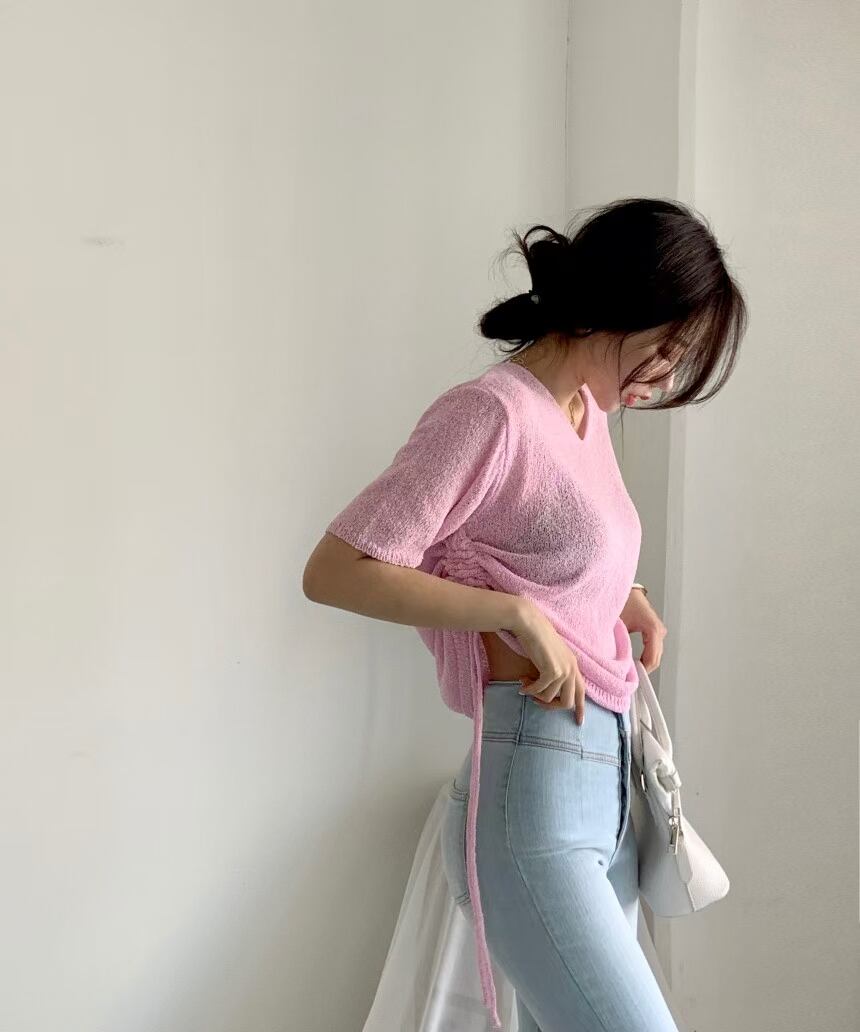 両サイドシャーリングトップス　AJ1079-E06