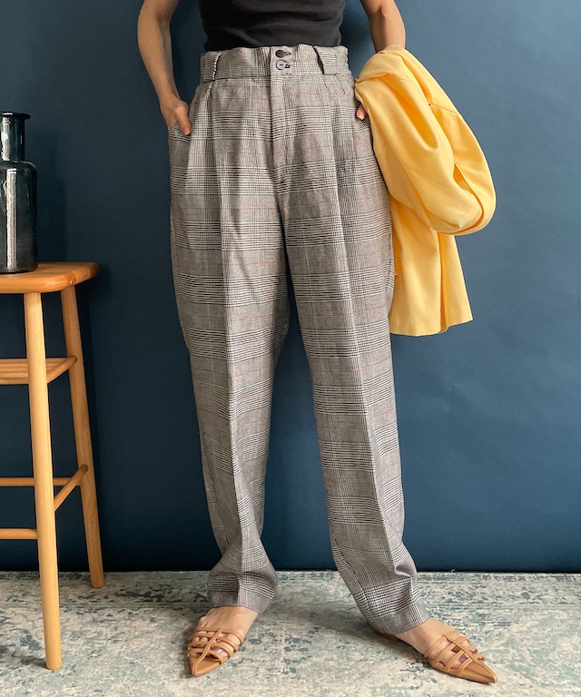 USA check pants　USメイド　ハイウエスト　チェックパンツ