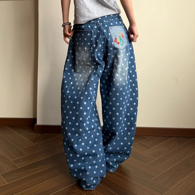ヴィンテージライクドットパターンデニムパンツ 1col R02527