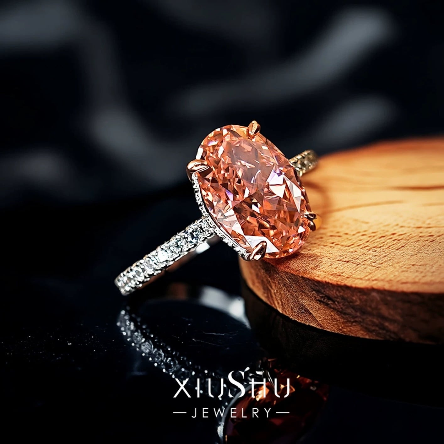 4.5ct 人工パパラチアサファイア オーバル 高炭素ダイヤモンド