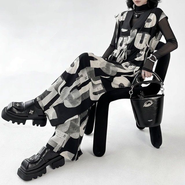 Stripe pattern suspender overalls C1150