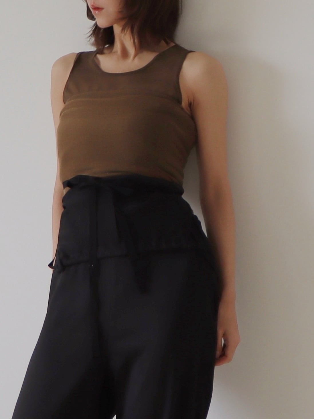 ●DONNA KARAN sheer design cashmere & rayon knit top