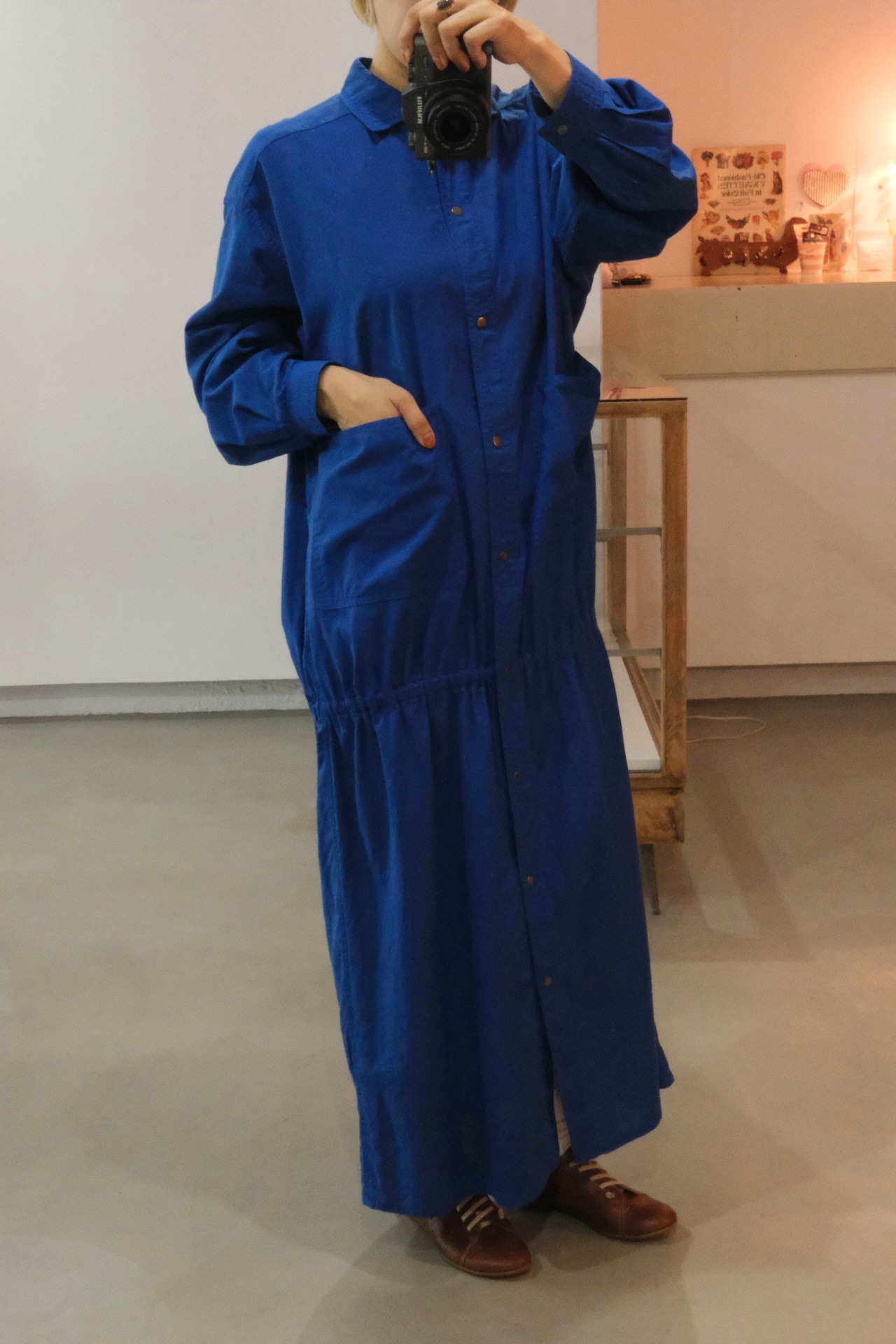 Vuokko cobalt blue cotton snap button shirt dress