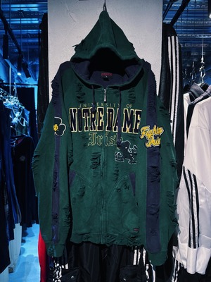 【D4C】“NOTRE DAME" patchwork design boro custom re:make zip up hoodie