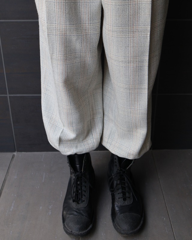 elastic hem 2 pleats check pants