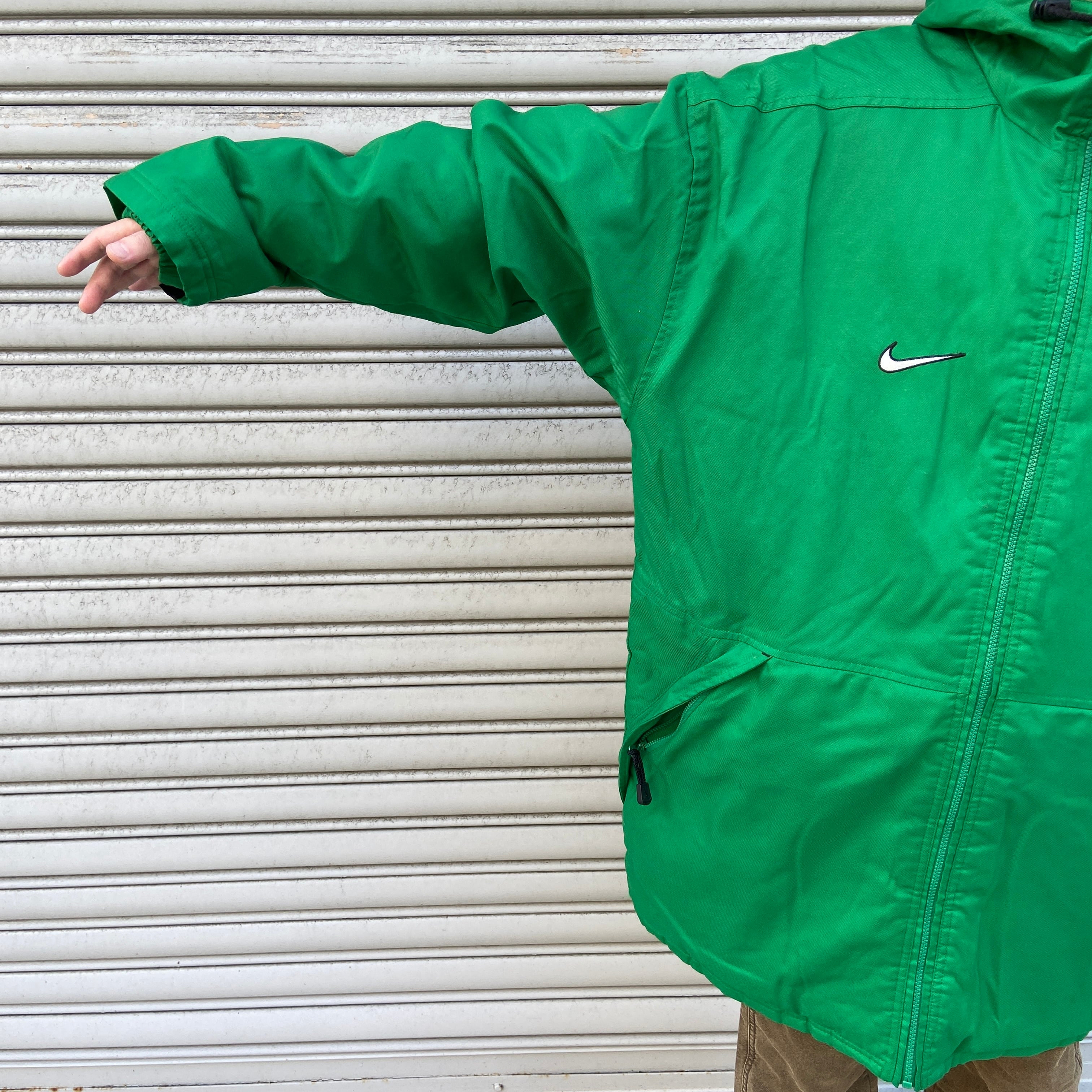 90s NIKE 銀タグ ベンチコート ナイロンジャケット ゴツナイキ 緑 L