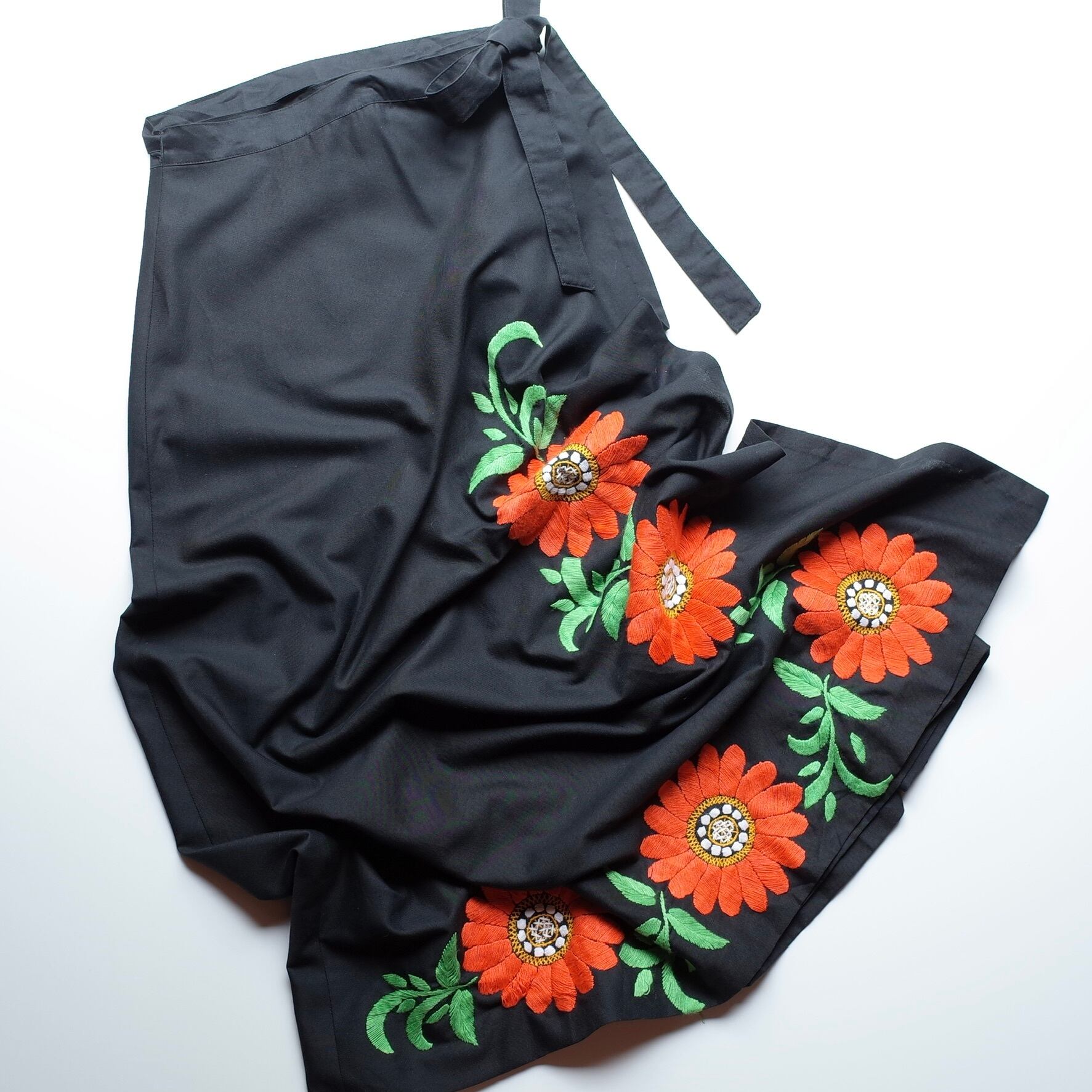 Flower embroidered wrap skirt