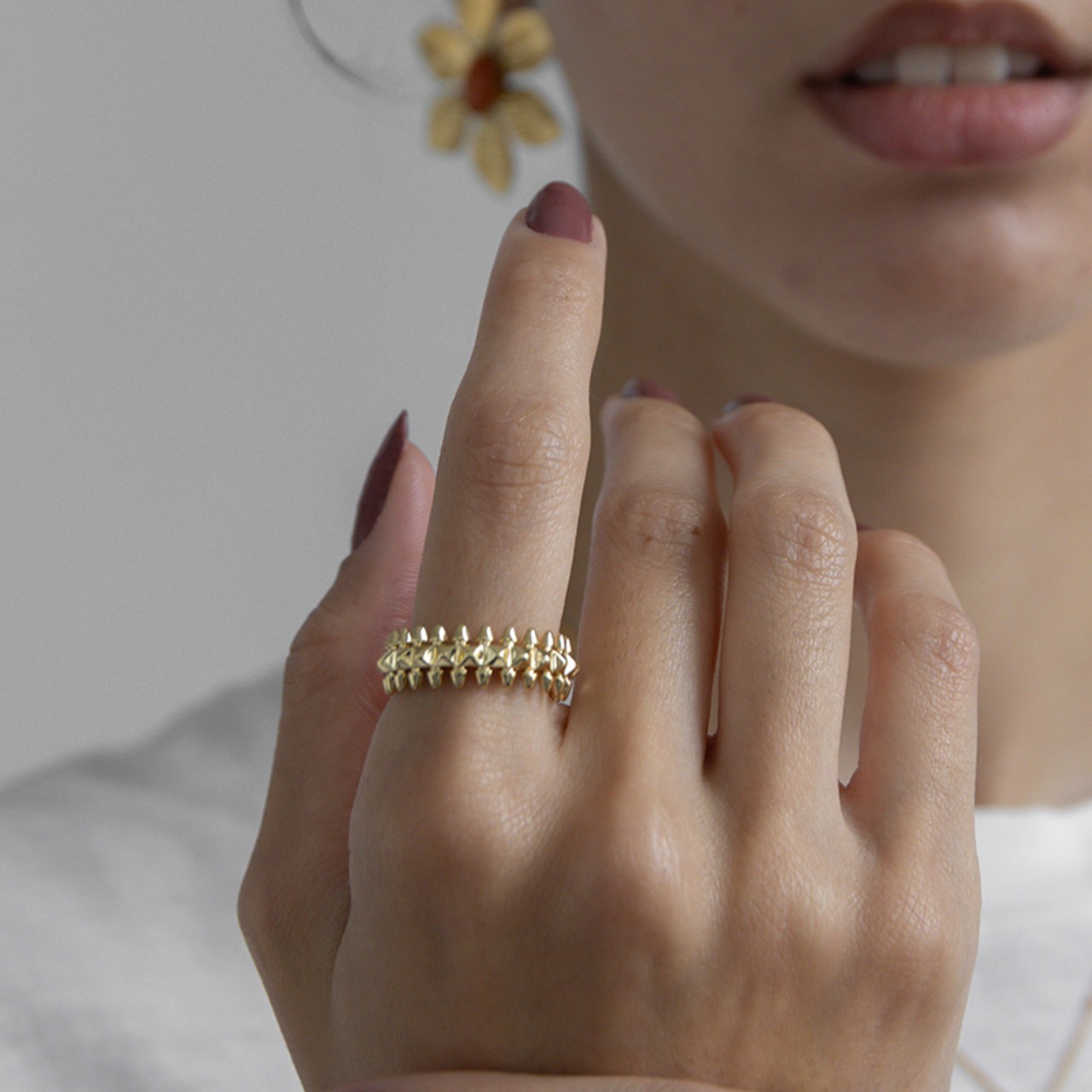 【ネコポス便】金属アレルギー対応 リング 12号相当 ワンサイズのみ スパイク リング 指輪 レディース ステンレス 18K 高見え 上品 大人可愛い ステンレスリング 2528