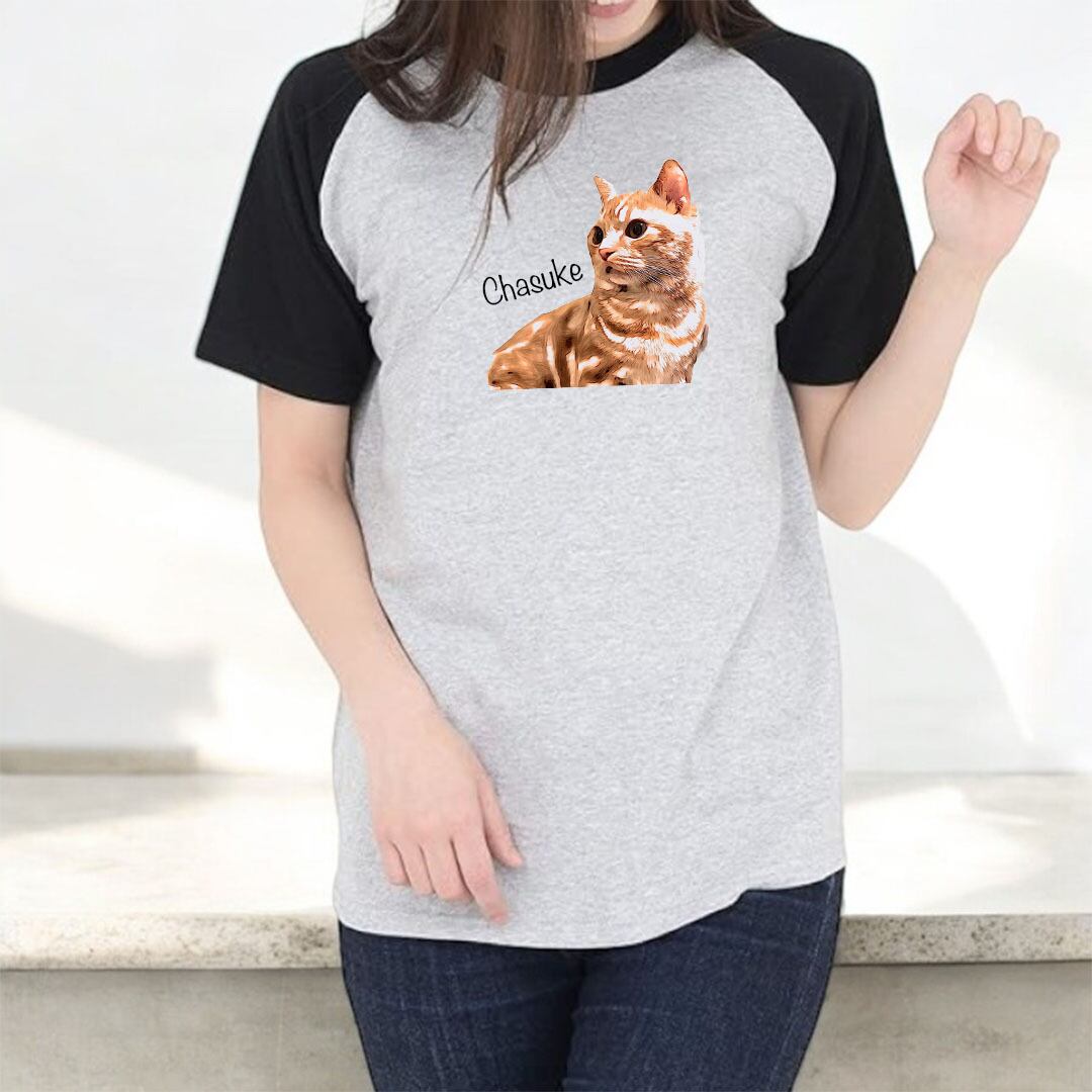 1JINN STUDIO オーバー ラグラン カットソー 猫柄 犬柄 うちの子ラグランおしゃれ半袖Tシャツ（犬/猫/うちの子グッズ/猫グッズ