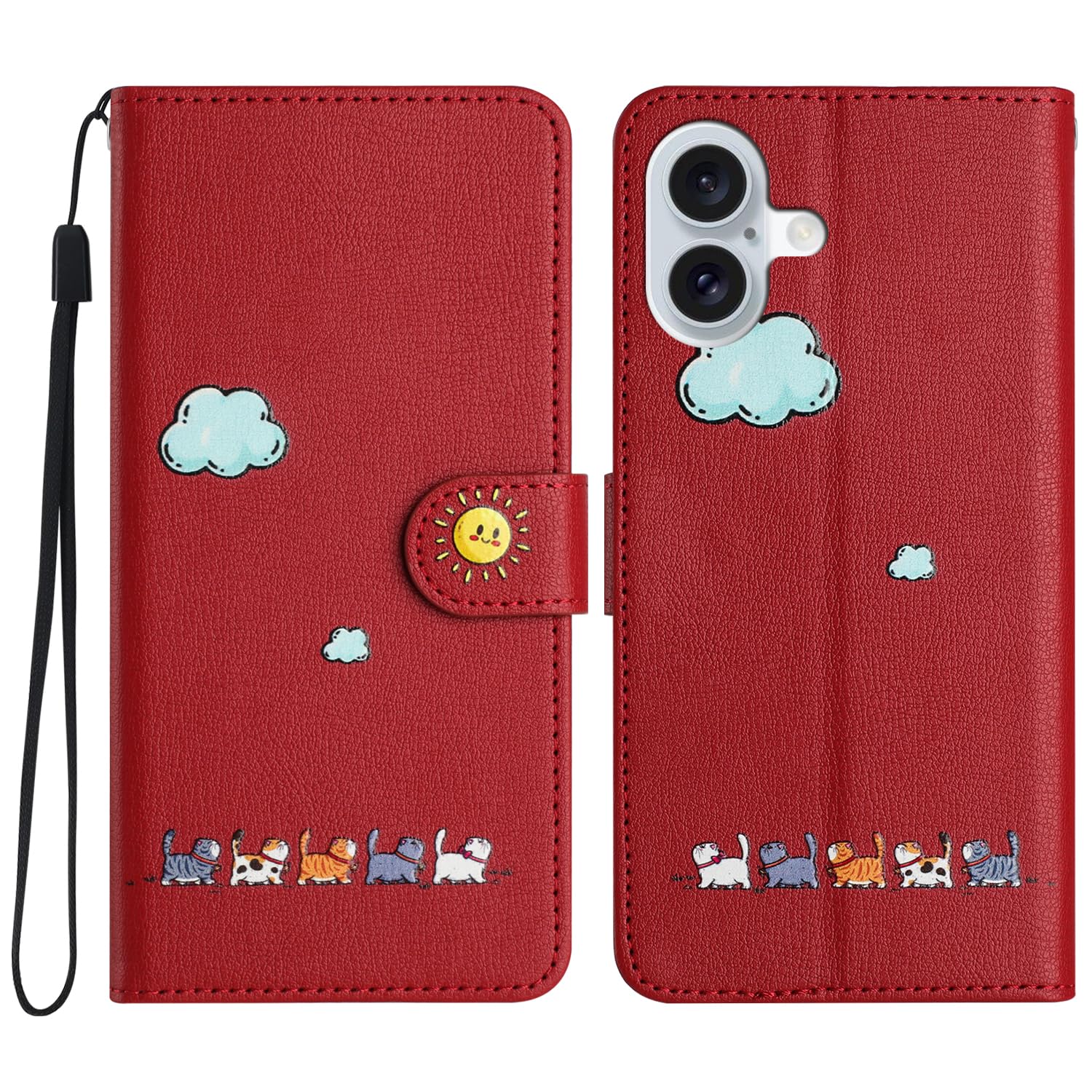 Case for 電話カバー iPhone 17 pro max対応 カバー アイフォン17 プロ マックスケース 手帳型 おしゃれなストラップ付き キラキラ 保護ケース カードポケット付き 財布型 横置きスタンド機能付き マグネット式 全面保護 (A5-レッド, iphone17 promax)