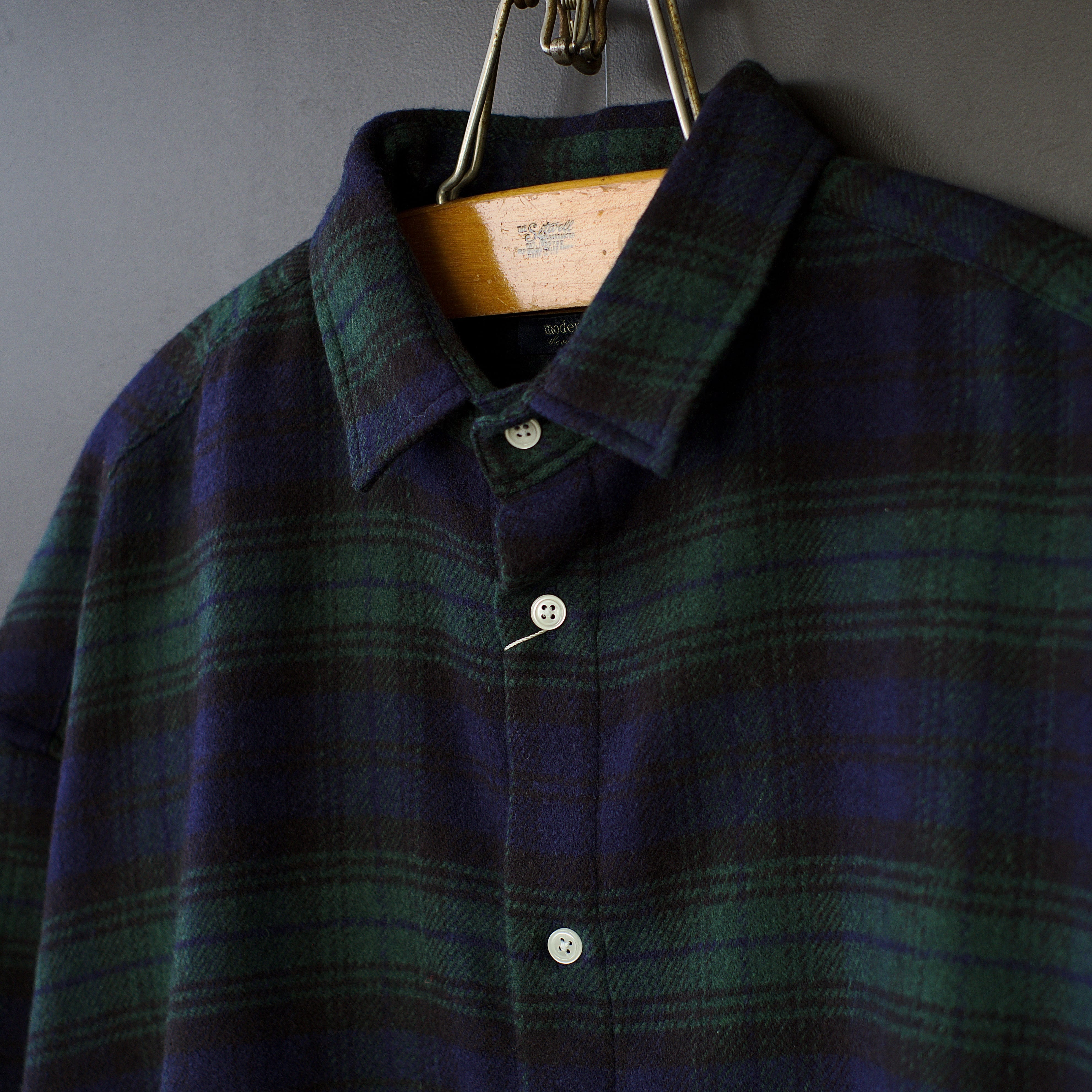 modem design】heavy flannel wide shirt (black watch) dros dro