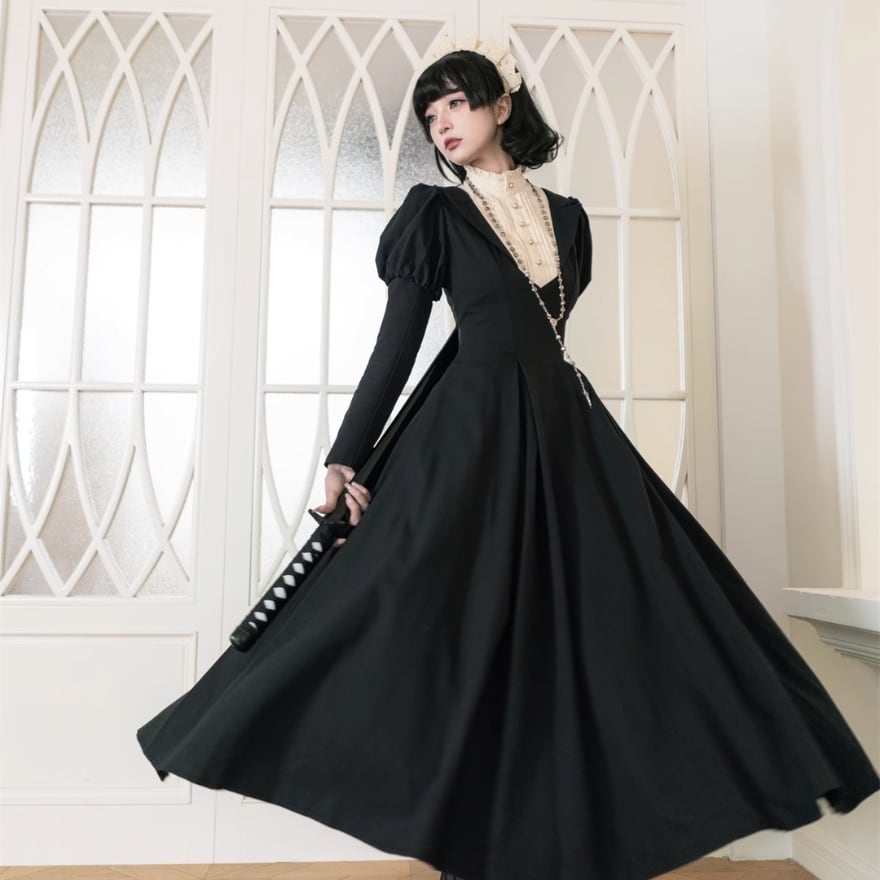 ロングワンピース 修道女風 シスター ダークゴシック 闇かわいい black