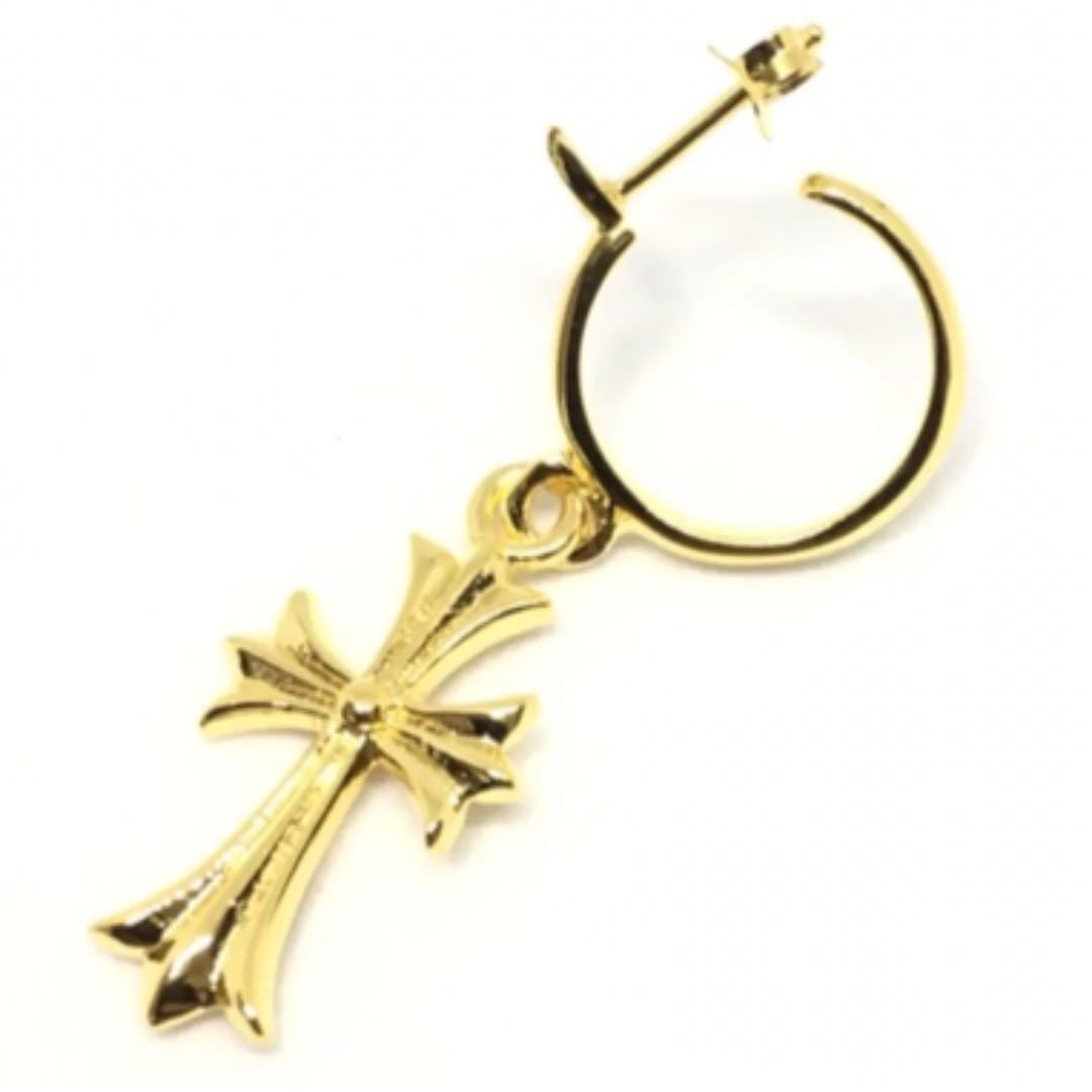 Silver925 ワンキュービッククロススォードチェーンピアス 24K