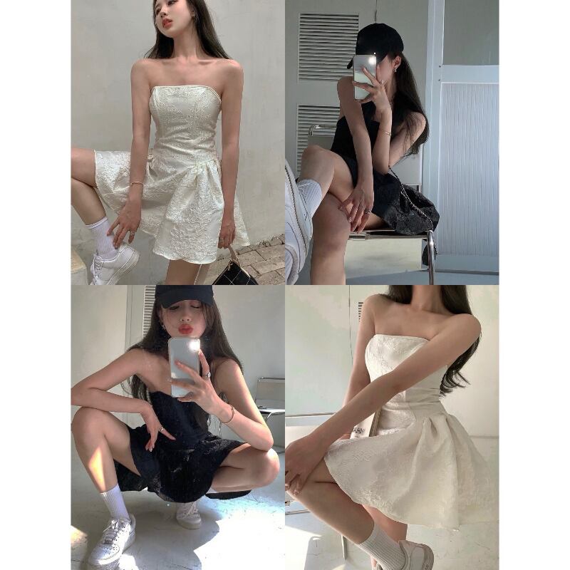 ドレス トップス Aラインショートスカート サマー 夏物 ブラックストロベリース8397483447