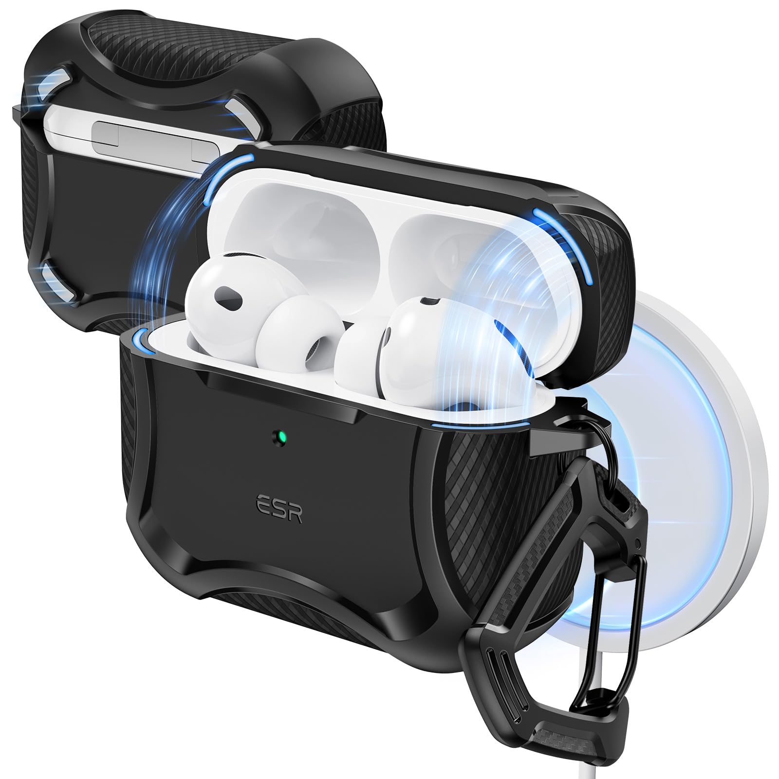 【努力特価】ESR AirPods Pro 3 ケース(2025年モデル)MagSafe対応 USB-Cケーブル対応 マグネットカバー ワイヤレス充電可能 強力落下保護 キズ防止 エアーポッズプロ3用 Cyberシリーズ ブラック
