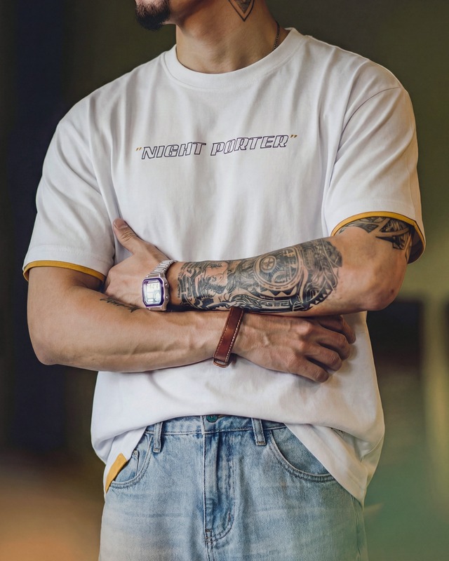 【M-5XL】Fake-layered lettered print crew-neck t-shirt 3color 【ACT0053】