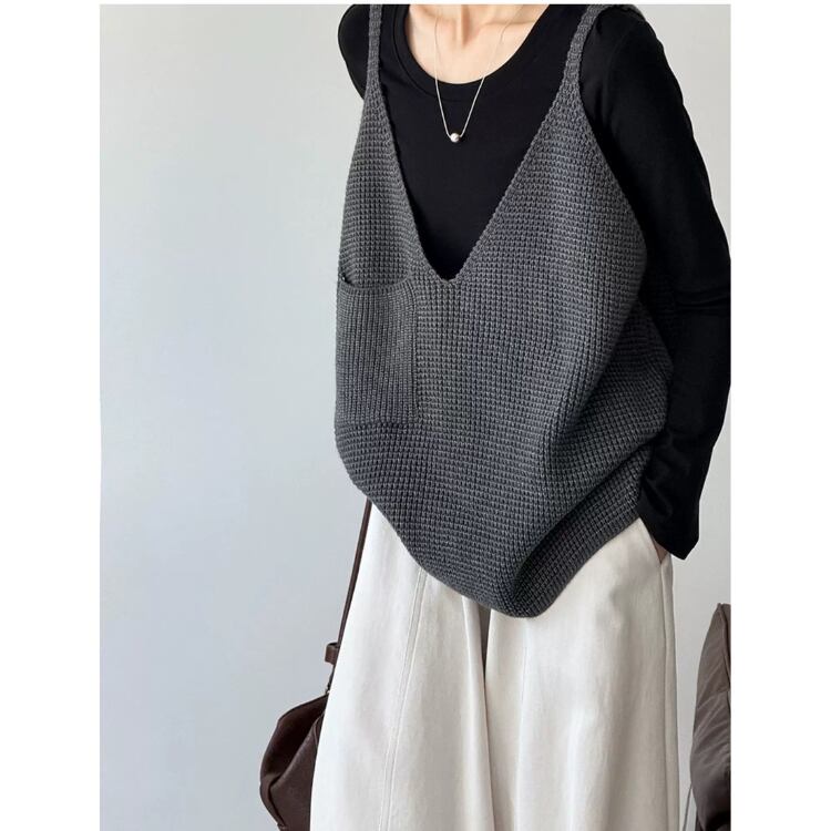 Vネック ニットベスト 3col N00115