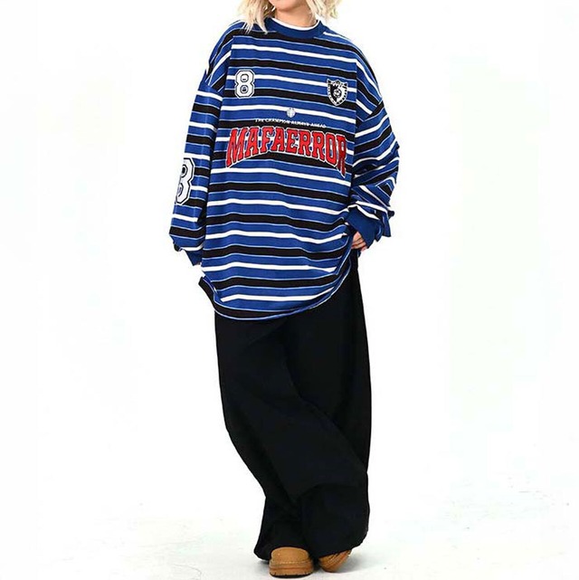 スポーツミックスロゴボーダーオーバートップス 2col   R01644