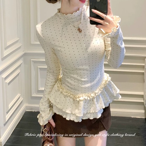 フリルヘムドットハイネックトップス ・79252