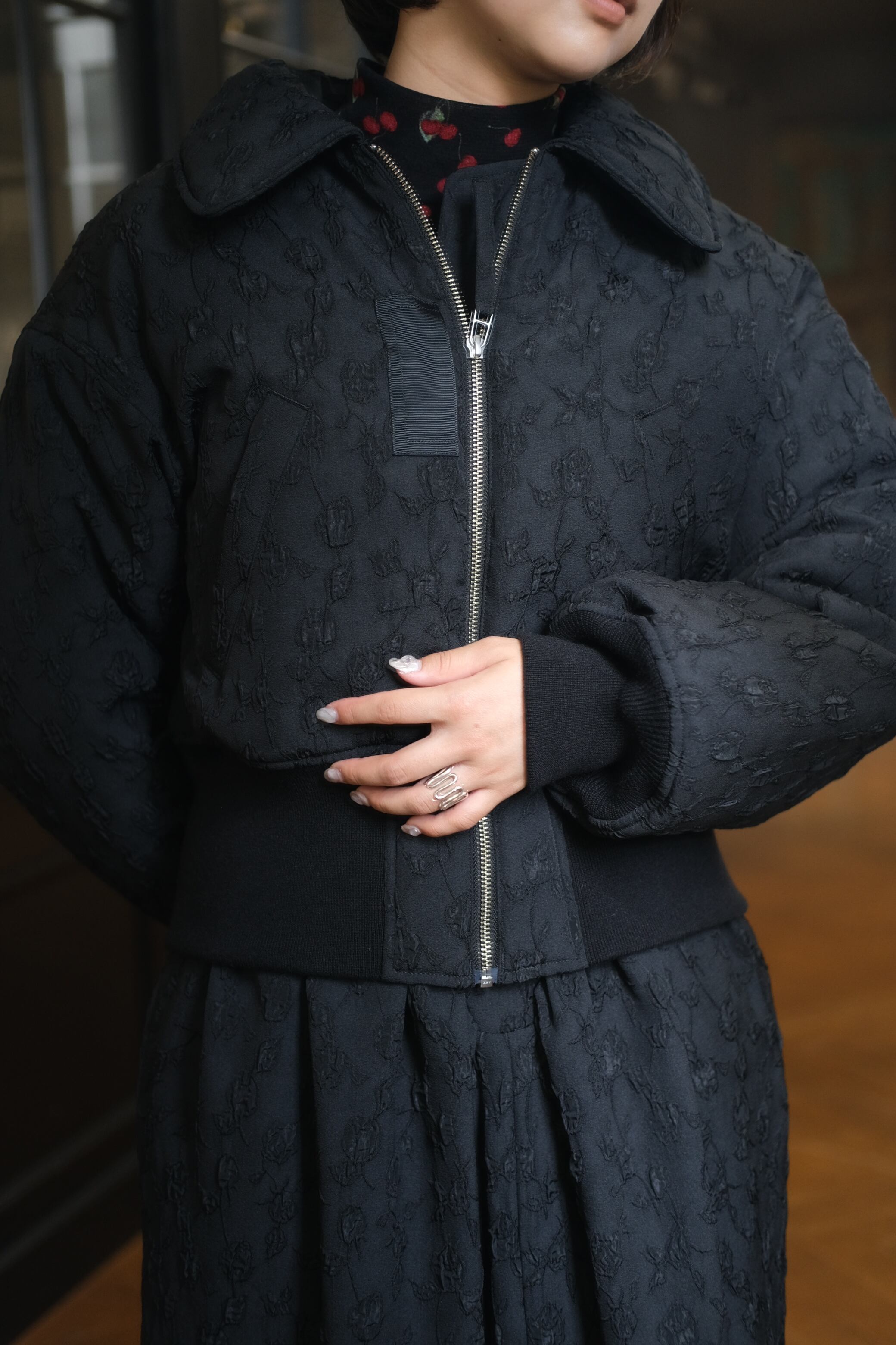 FETICO】 Floral jacquard bomber jacket -black- | loop