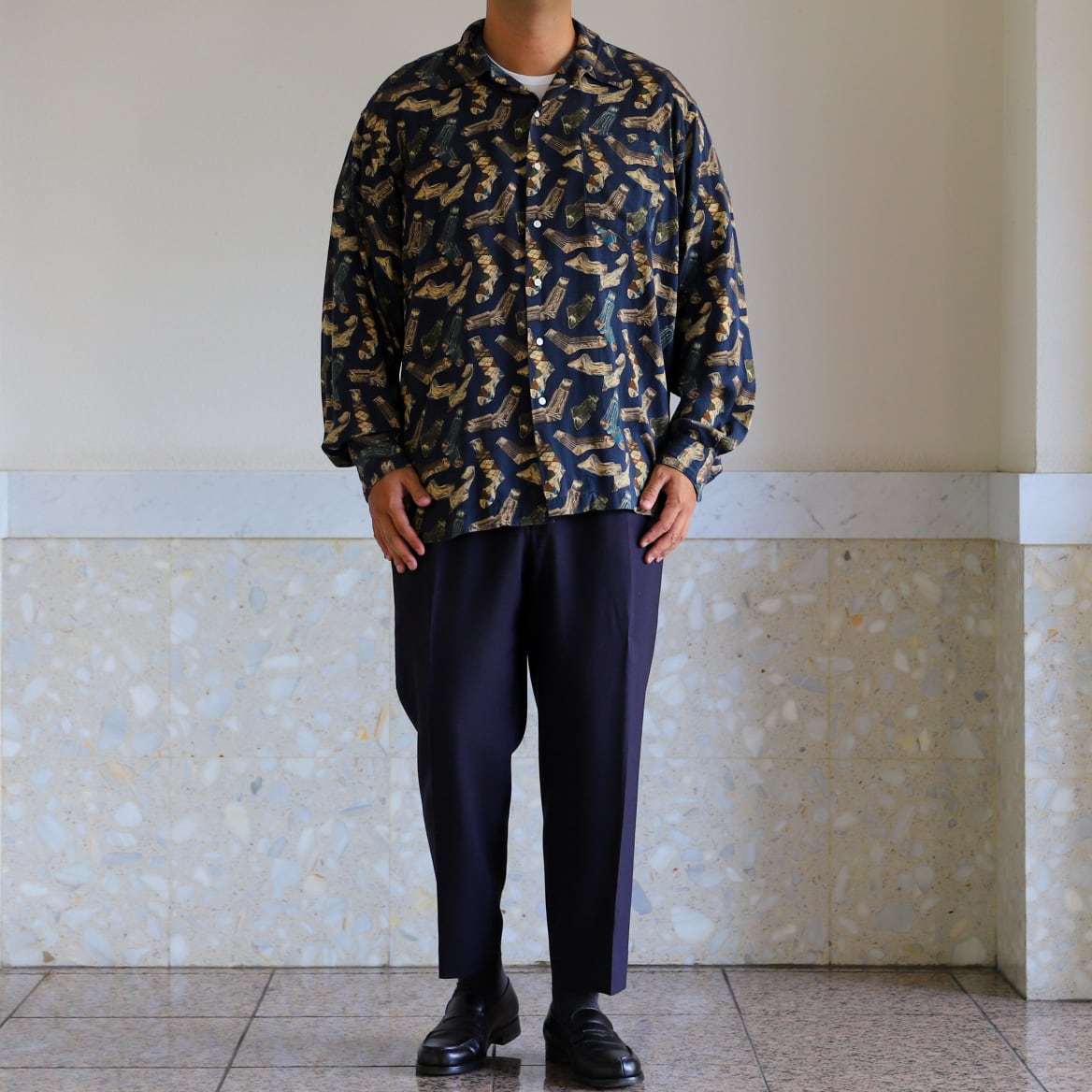 極美品】90s Ralph Lauren special rayon open collar shirt big size