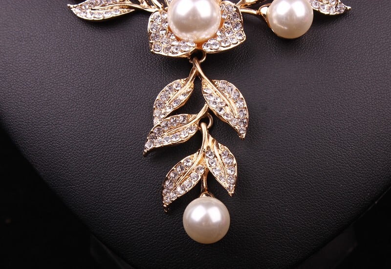 ゴールドカラー ブライダルネックレス & ピアス イミテーションパール