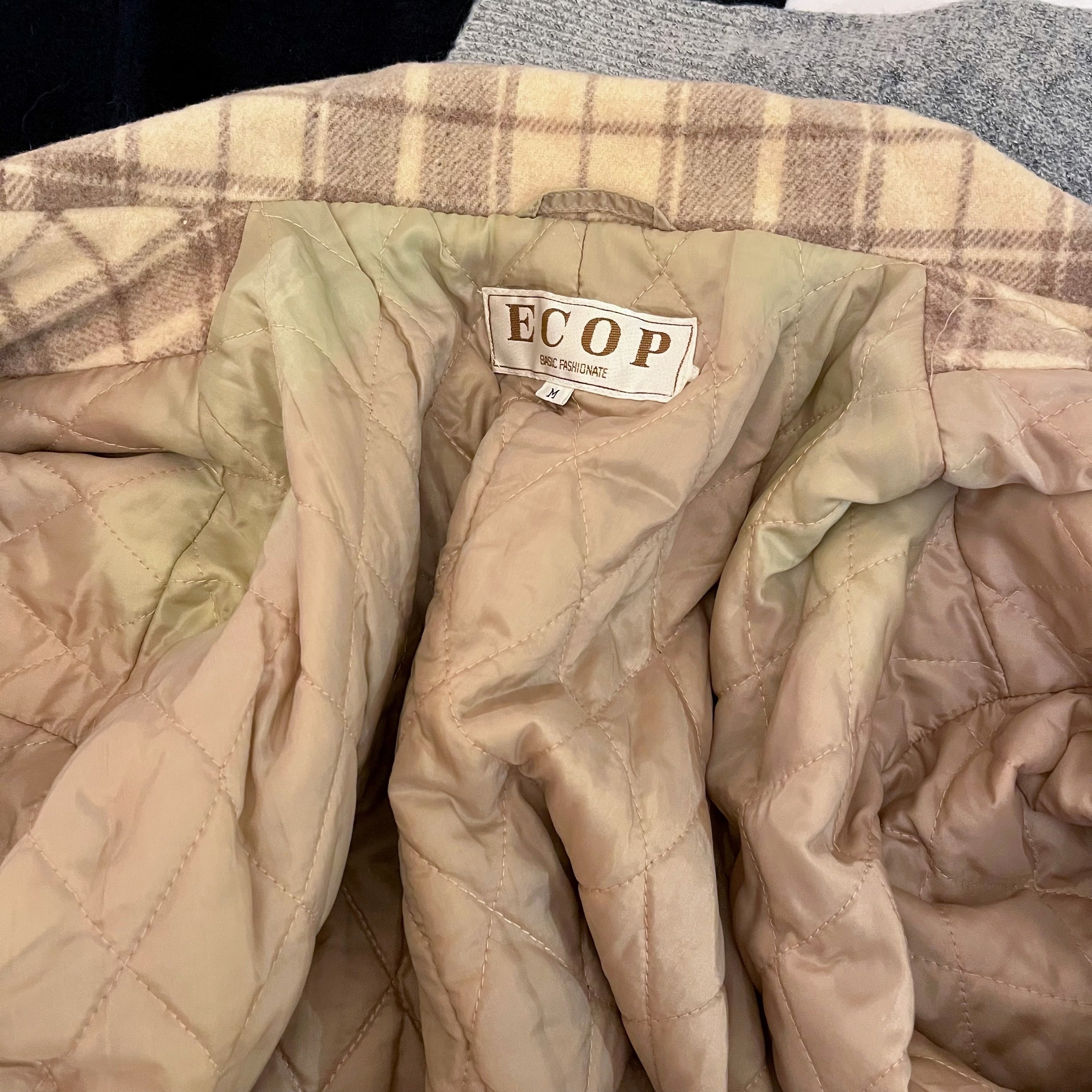 cream check big pea coat