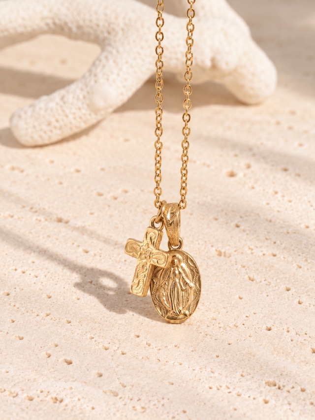 316L hawaiian medai & cross necklace  #n78