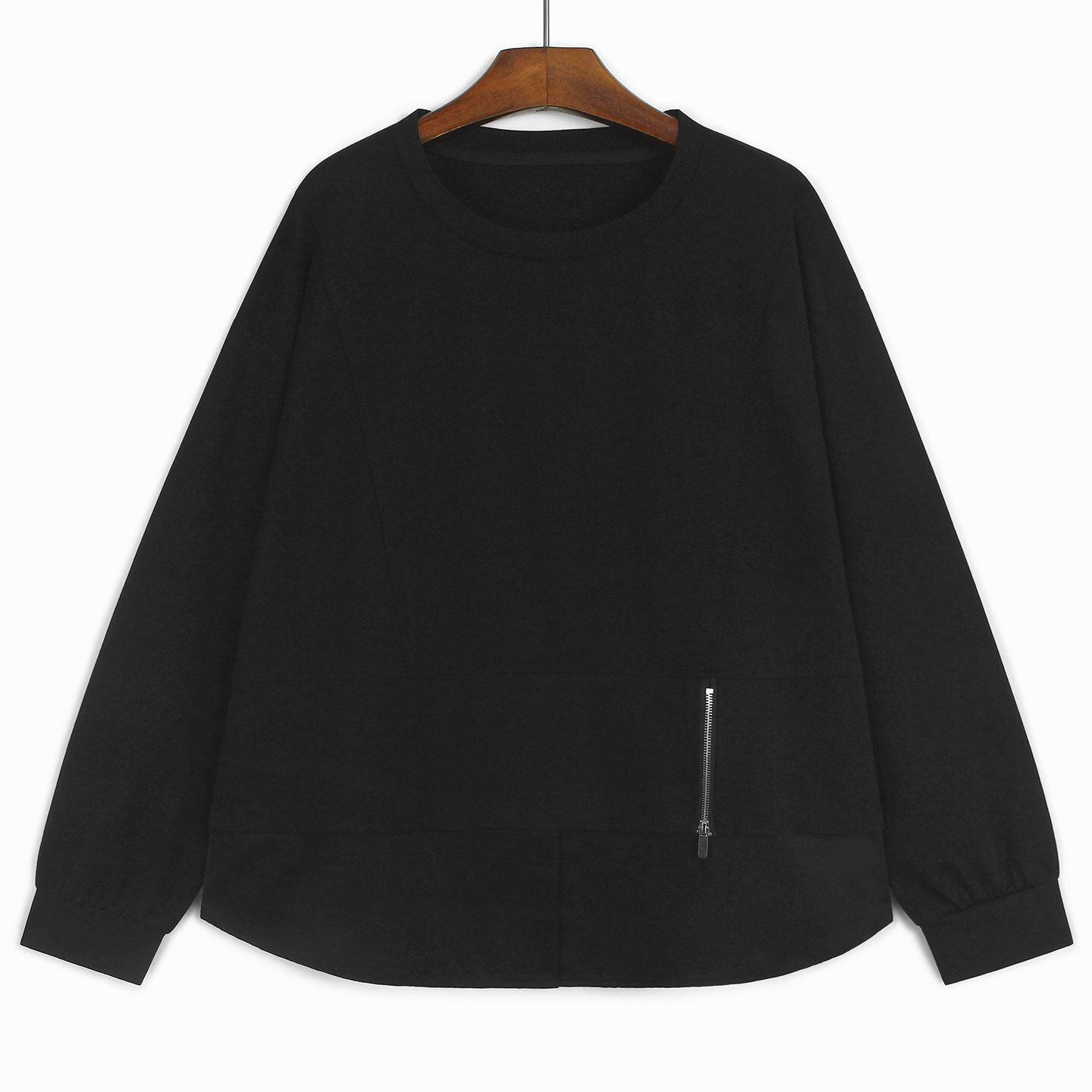 ZIPPER CONTRAST FAUX LAYERED RELAXED SWEATSHIRT M-18510