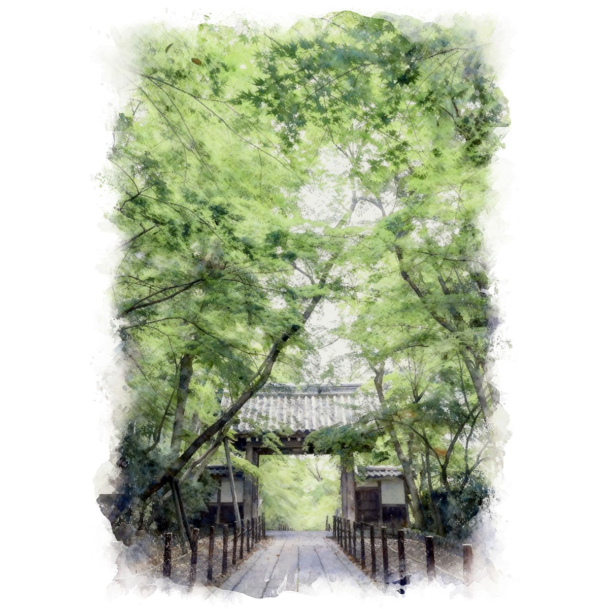 絵画(風景画) 日本 京都府 光明寺 インテリアアート額付き 水彩画