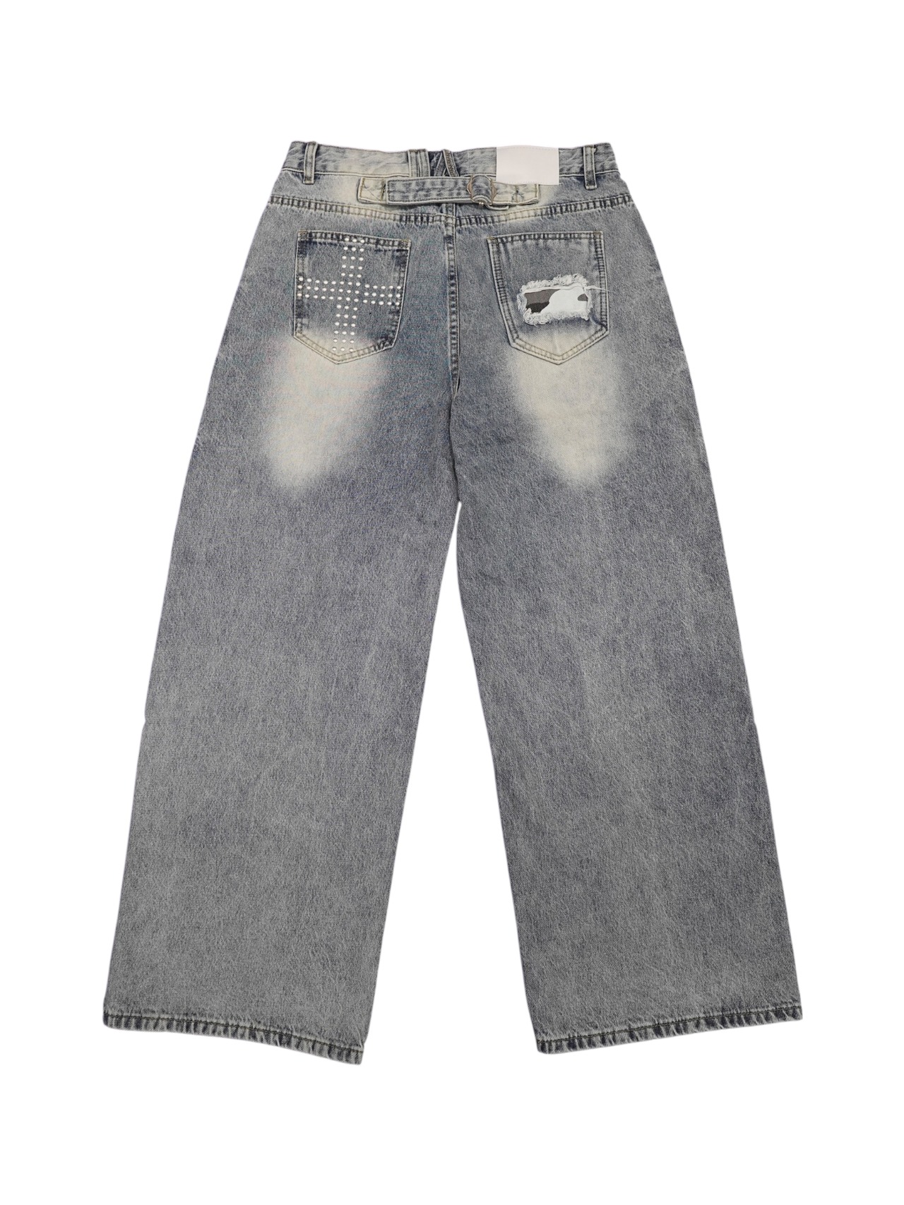 【PLANET STUDIO】Cross Studded Baggy Denim Pants