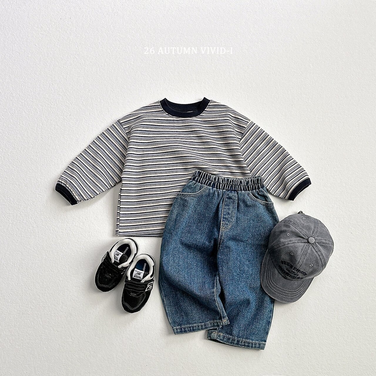 韓国子供服 / VIVID-I / 26Autumn / マルチストライプ Tシャツ / キッズ服 / ジュニア服 / 秋服 *XS~JM*