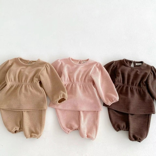 【取寄】シンプル可愛いAラインシルエットのリブセットアップ