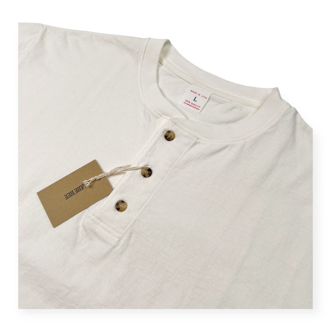 タグ付き 未使用品 Ahe'hee/ アヘヘ 半袖 ヘンリーネックTシャツ サイズ L /ホワイト系