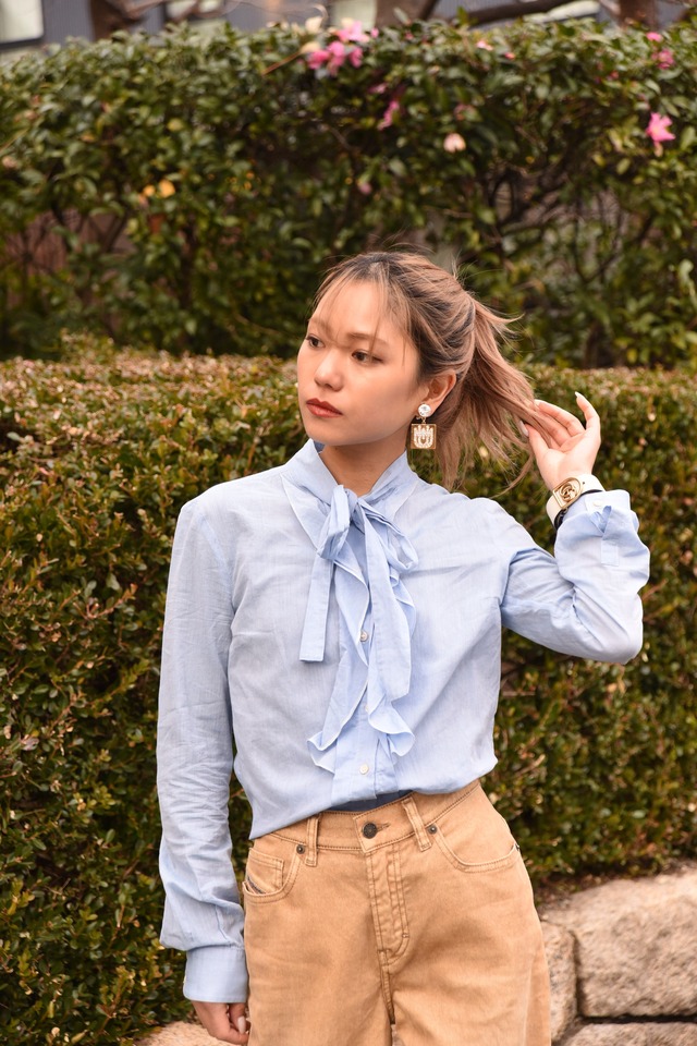 RED VALENTINO/ vintage blue ribbon shirt .