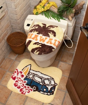 【kahiko/カヒコ】ハワイアンバストイレマット　ベージュ　洗濯機で丸洗いOK！